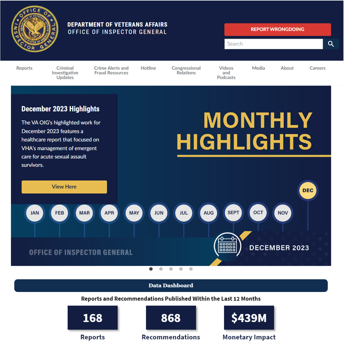 Veterans Affairs Office of Inspector General (VA OIG) site Redesign Project 2023 Department