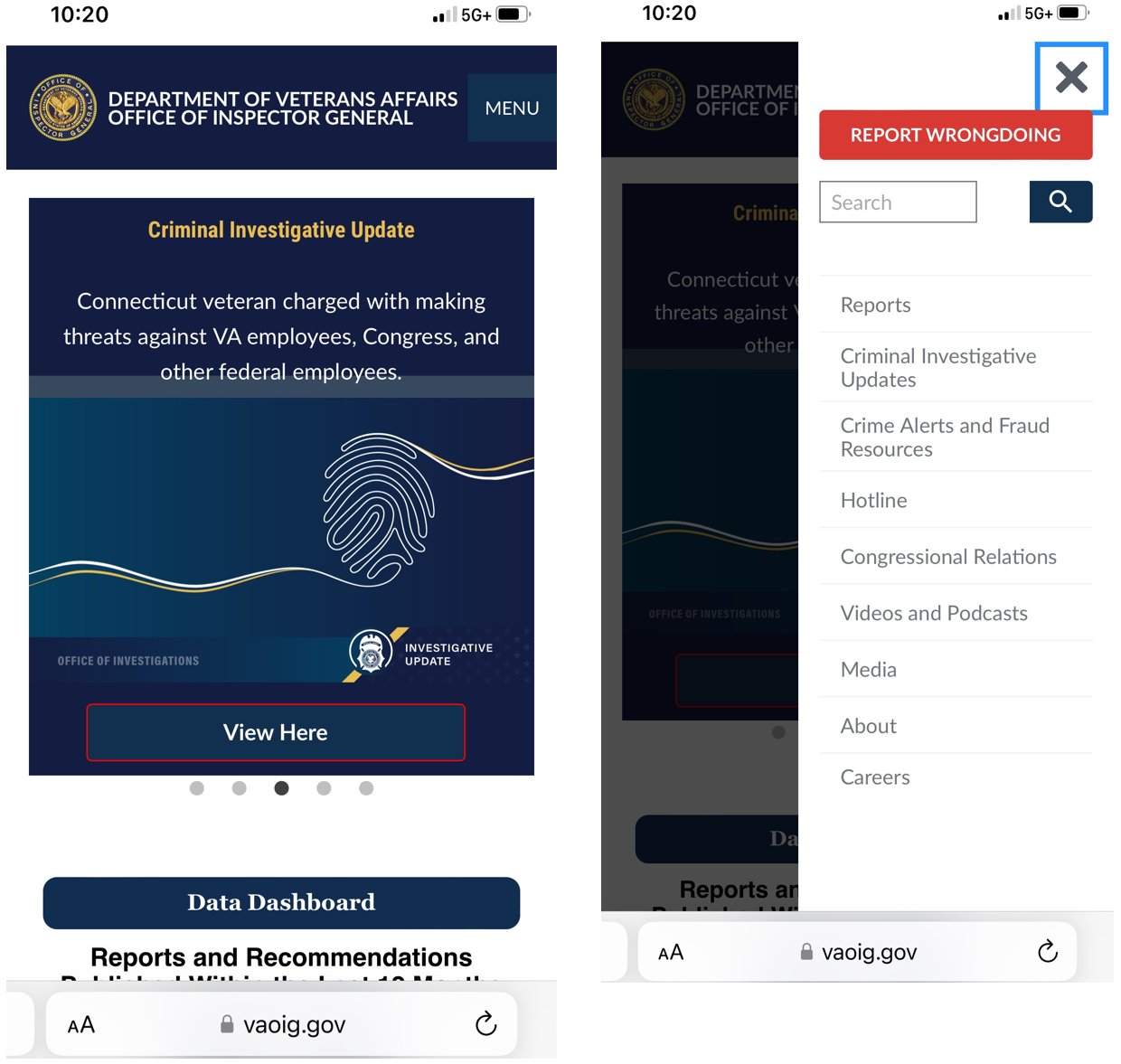 Veterans Affairs Office of Inspector General (VA OIG) site Redesign Project 2023 Department