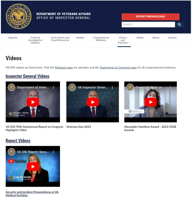 Veterans Affairs Office of Inspector General (VA OIG) site Redesign Project 2023 Department